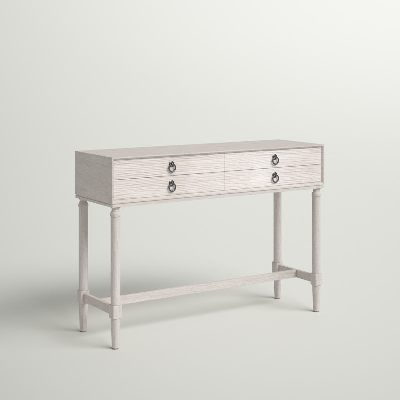 Aliyah Greige Wood and Metal 4-Drawer Console Table with Storage