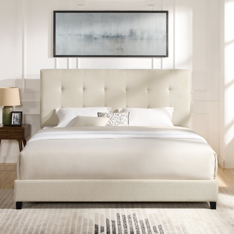 Artrina Upholstered Tufted Platform Bed, Beige, King