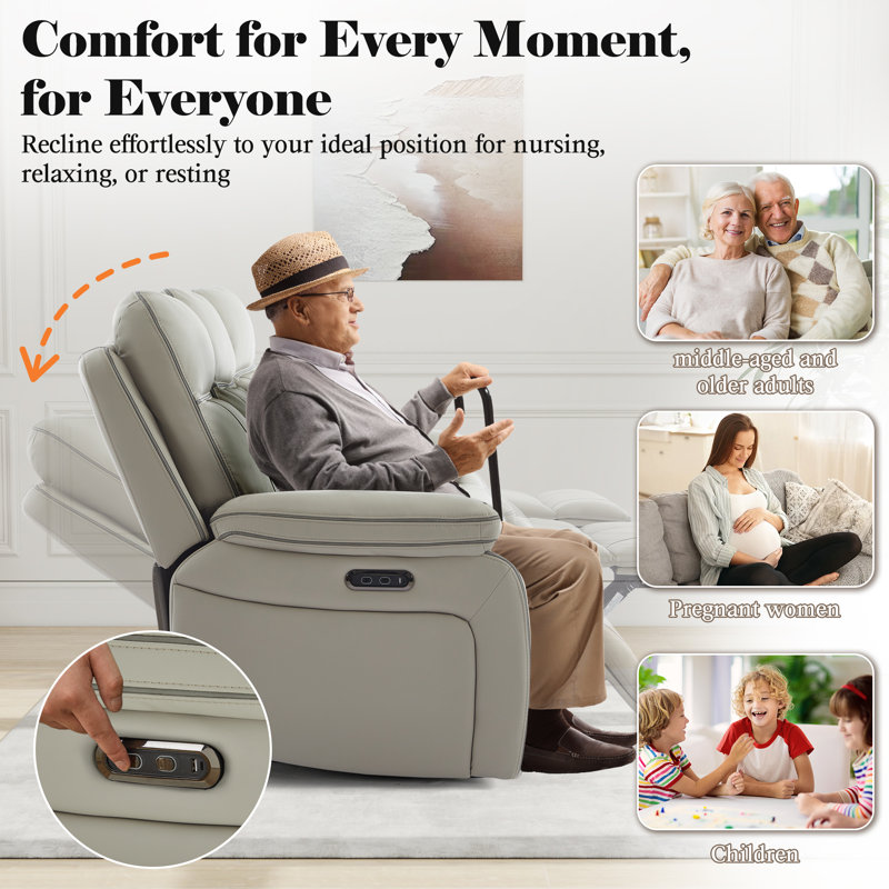 Ensemble de salon inclinable électrique en similicuir 2 pièces avec USB, Type-C, prises CA, audio, console rabattable et porte-gobelets - gris / noir