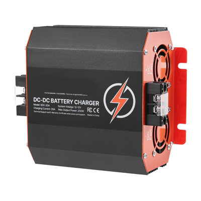 12V 20A DC to DC Battery Charger, 250W, On-Board Battery Charger for Lead-Acid, Lithium, AGM, GEL, and Flooded Batteries, Smart Multi-Stage Charging, for RVs, Commercial Vehicles, Boats, Yachts