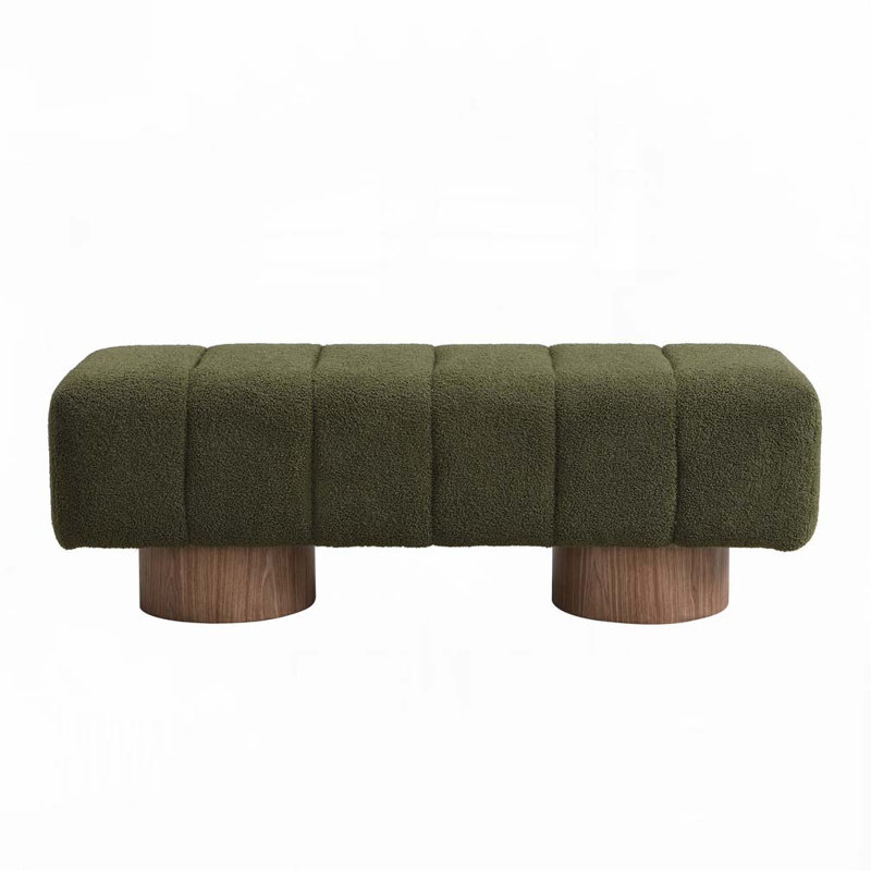 Boucle Upholstered Bench ,No-Assembly, Green