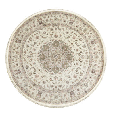 Hand-Knotted High-Quality Ivory and Ivory Round Area Rug