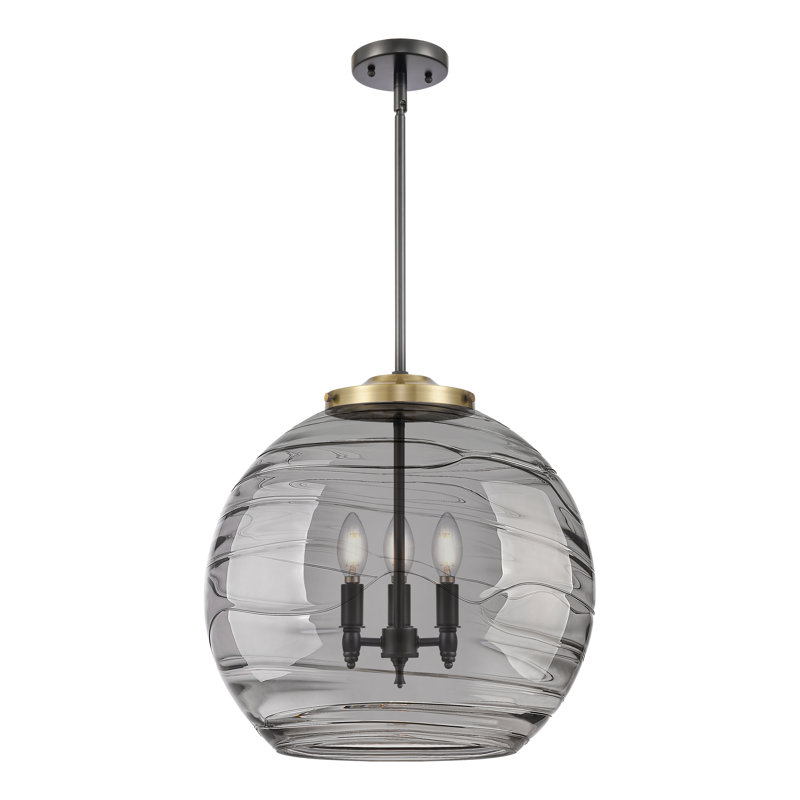 Luminaire suspendu 3 lumières Christly, H 19,5 po x l 17,88 po x P 17,88 po, Noir, Gris fumée clair