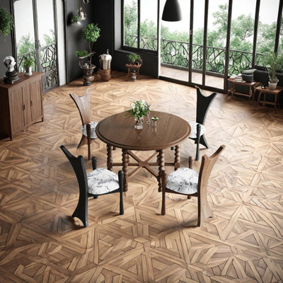 Round multilayer solid board dining table set