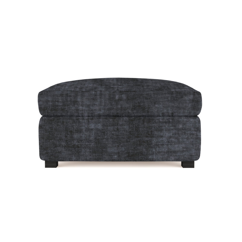 Madison Ottoman, Box Weave Linen Alabaster, Ebony