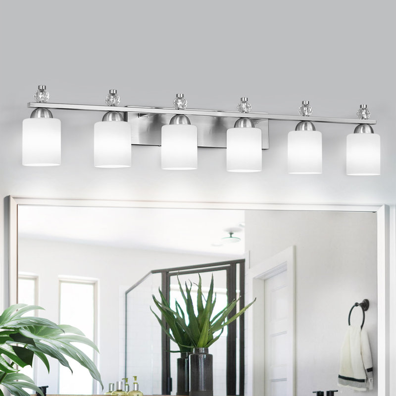 Luminaires de meuble-lavabo en verre Mid-Century E26, Nickel, 6 lumières