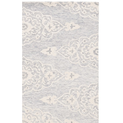 Demarlis Ebony Hand Tufted Wool/Cotton Southwestern Rug in Gray/Ivory