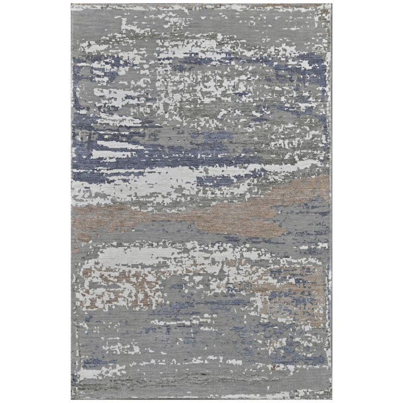 High-Quality Hand-Knotted Silver And Grey Area Rug