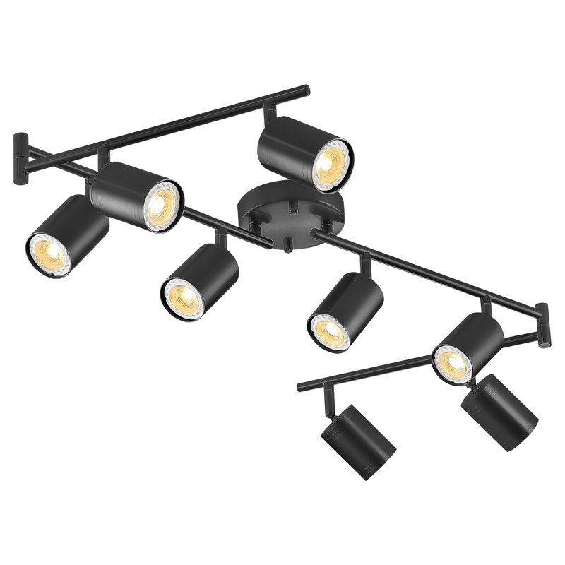 8-Light Track Light Fixture with Adjustable Heads & 8 Bulbs Included, Matte Black, Black