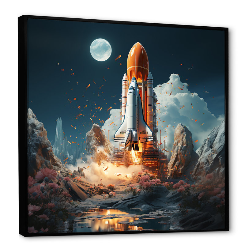 Rocketship Cosmic Odyssey sur impression sur toile, Cadre flottant noir, H 24 po x l 24 po x P 1 po