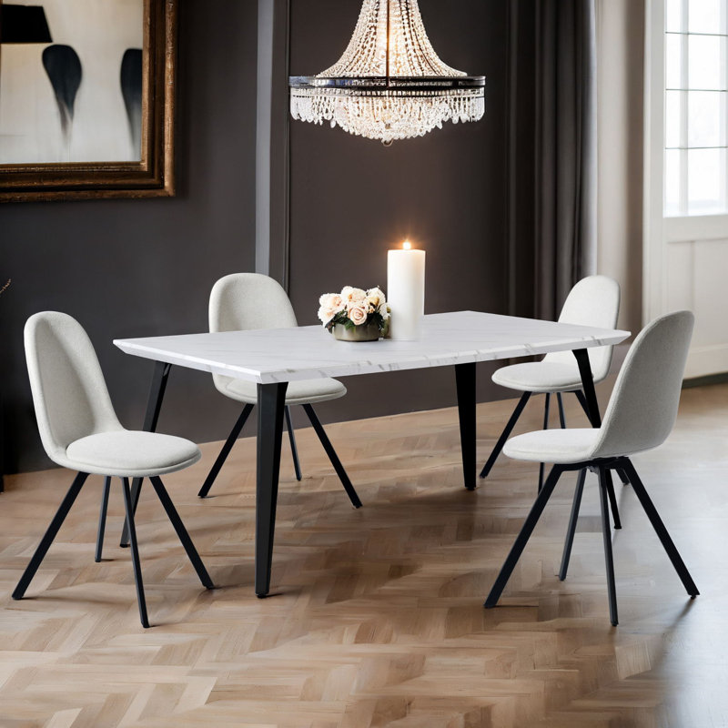 Carvajal Cavanagh 5-Piece Modern Dining Set, Beige, White