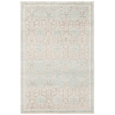 Isla Geometric Hand-Knotted Wool Cream/Blue Area Rug