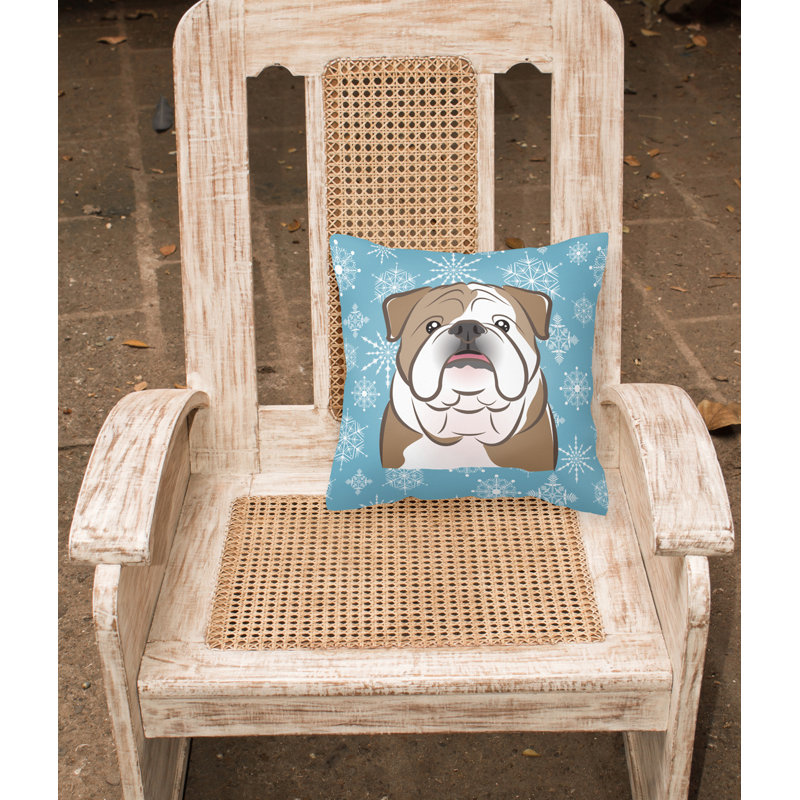  Coussin Snowflake English Bulldog 14 ", Brun / blanc