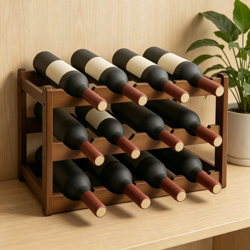 Support à vin en bambou à 3 niveaux pour 12 bouteilles, étagère de rangement de vin autoportante pour le comptoir, porte-bouteilles de vin naturel robuste pour la cuisine, le garde-manger, la salle à manger et le bar personnel