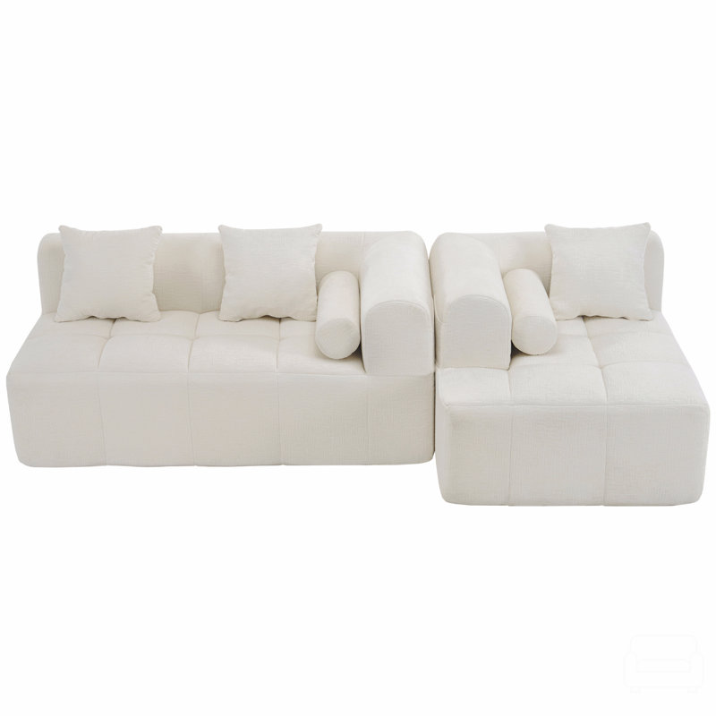 Modular Sectional Sofa with Deep Seating & 2 Side Pockets for Living Room, Beige Chenille