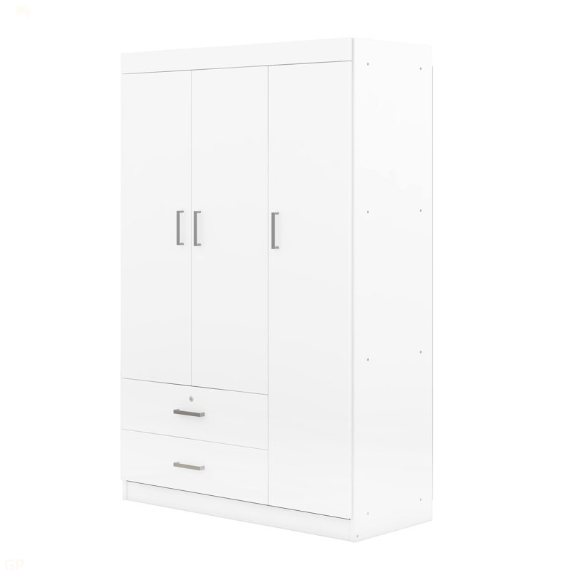 Armoire 3 portes avec 2 tiroirs, Blanc