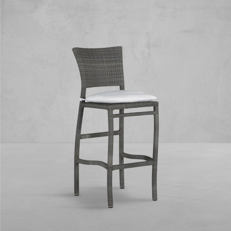 Skye 30" Patio Bar Stool with Cushion, Welt, Linen Forest, Slate Gray