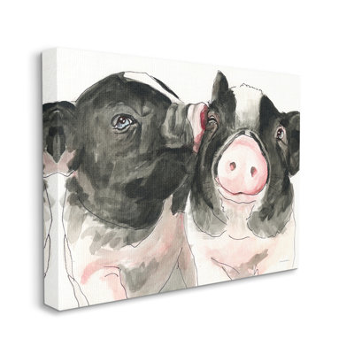 " Two Pigs Pink Snout Kiss " by Kamdon Kreations Painting Print