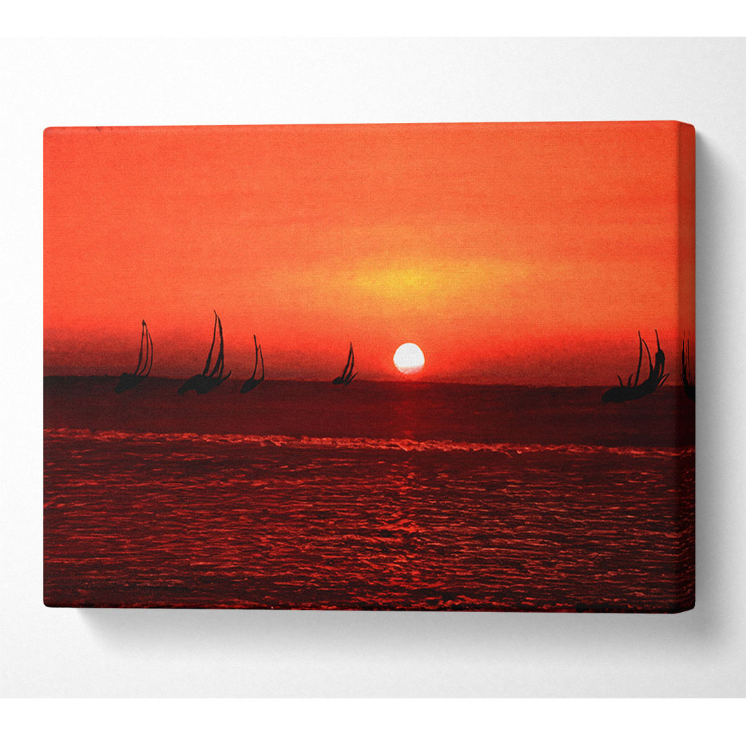 Sonnenuntergang Boote im Meer - Kunstdrucke auf Leinwand