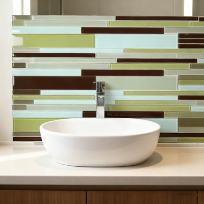 12" x 12" Glass Mosaic Brick Joint Tile