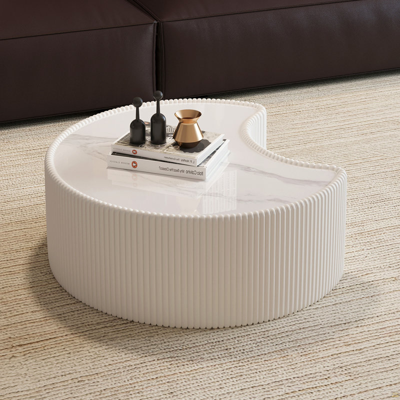 Table basse moderne en cuir fritté clair, Blanc, crème