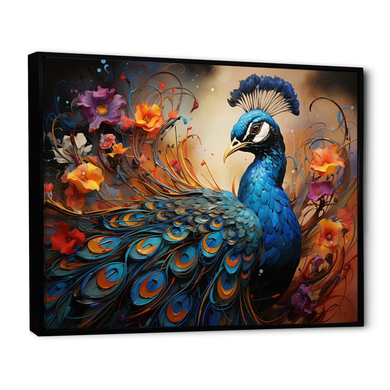 Peacock Abstract Collage I - Animals Wall Art Prints, H 12 po x l 20 po x P 1 po, Cadre flottant noir