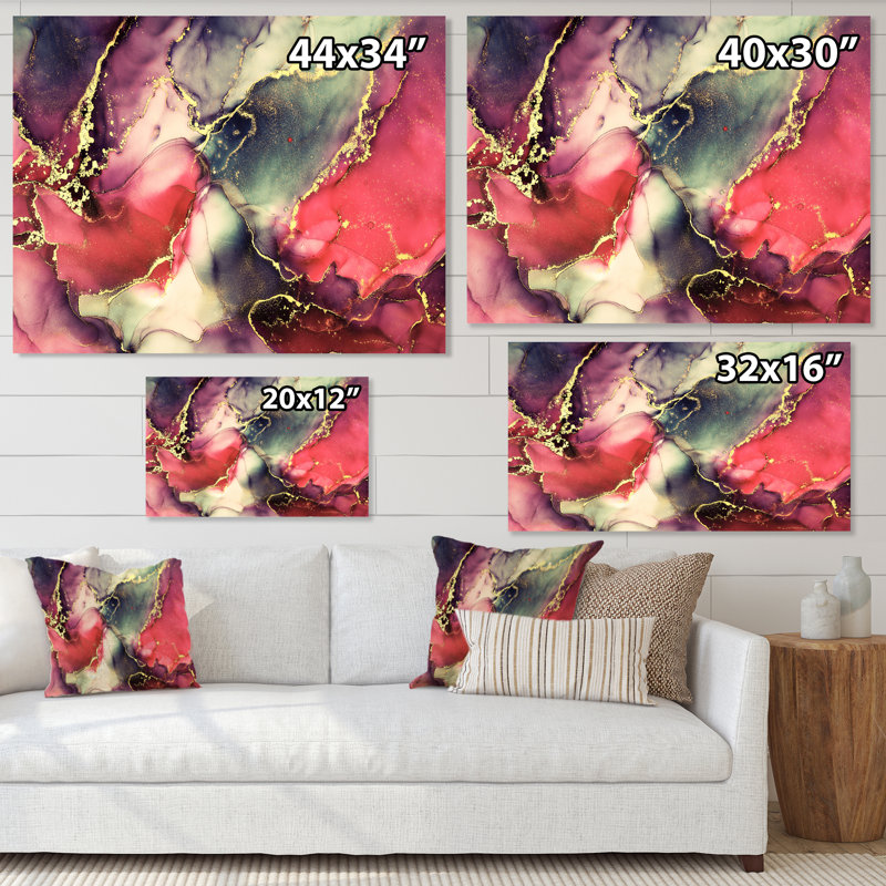 «Red Luxury Abstract Fluid Art II», reproduction sur toile, H 16 po x l 32 po x P 1 po, Toile tendue