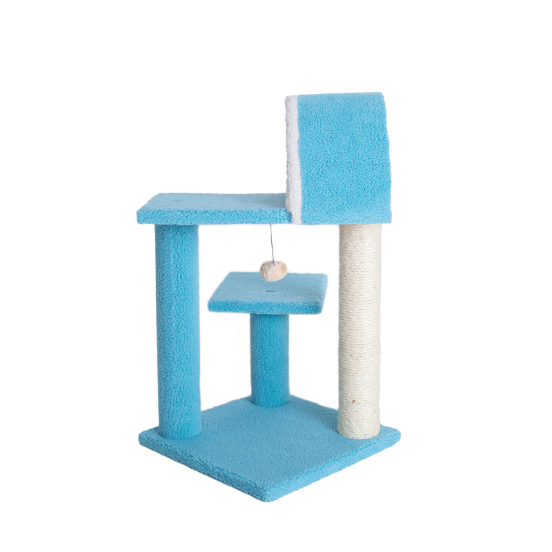 Sky Blue and Cream Sisal Cat Tree with Tunnel and Scratcher