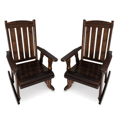 Wooden Rocking Chair with Comfortable Backrest Inclination, High Backrest and Deep Contoured Seat