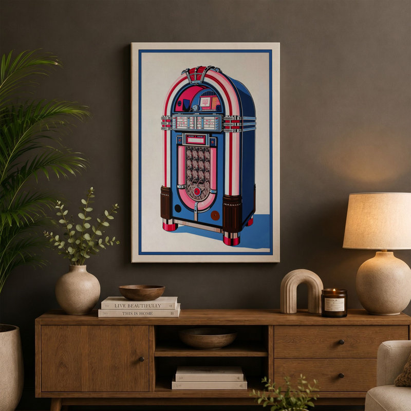Jukebox Retro - Wrapped Canvas, 24x16 - 61.0 x 40.6 cm, Terracotta Border