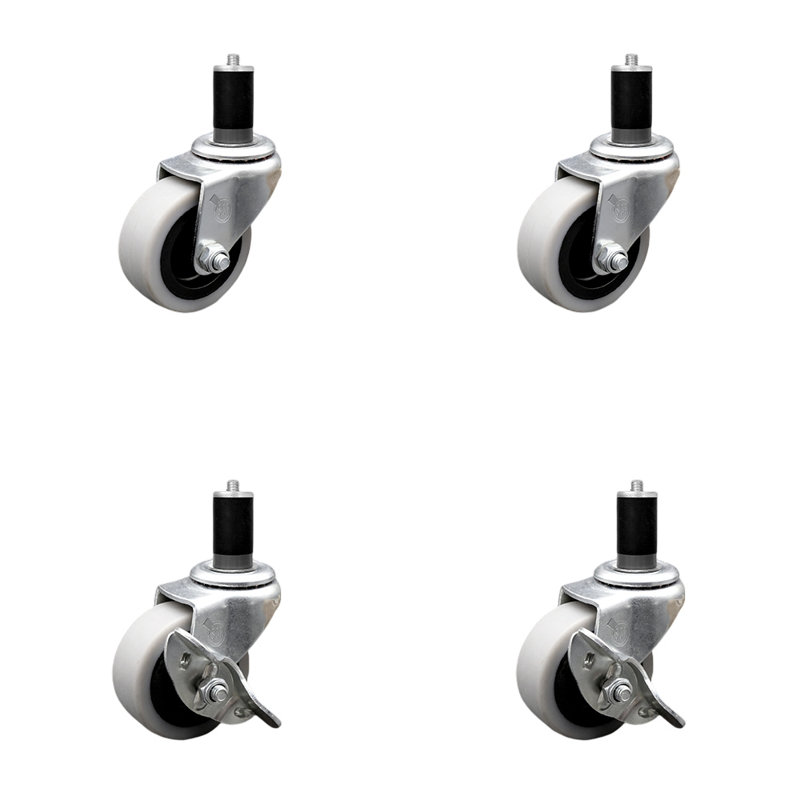 4 Piece Thermoplastic Caster Set with Brakes