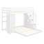 Lit superposé simple au-dessus d'un lit double en blanc avec des conceptions de rangement polyvalentes - Personnalisez votre espace de chambre à coucher avec des tablettes, des tiroirs et des escaliers à 3 couches