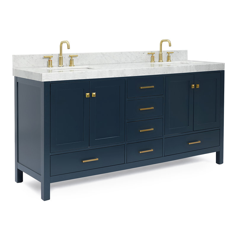 Meuble-lavabo double 72 po avec dessus de meuble-lavabo Cambridge, Bleu minuit, Rectangle, 72" W