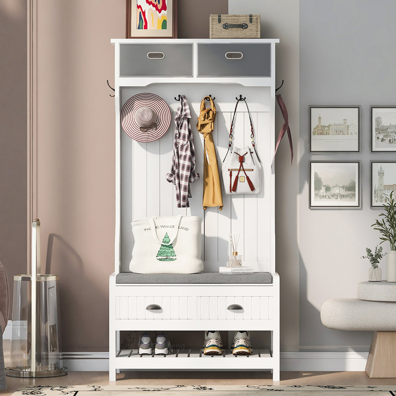 Versatile Hall Tree with Multiple Storage Options for Entryways, White