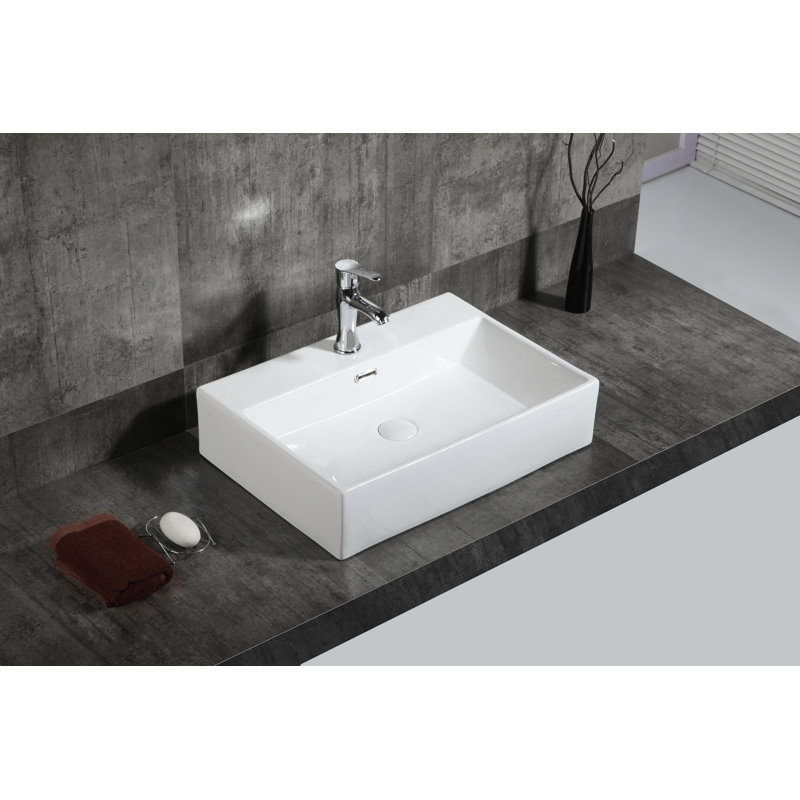Lavabo de salle de bain rectangulaire rectangulaire en céramique avec trop-plein