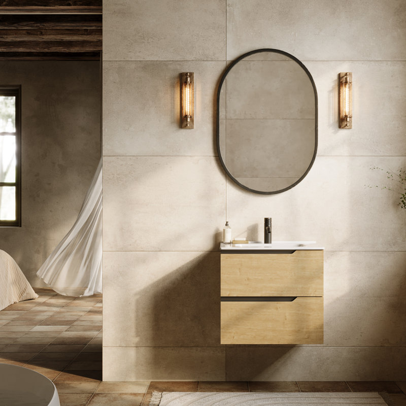 Duo 24" Single Vanity With Integrated Ceramic Top, Blonde Wood, 24", White