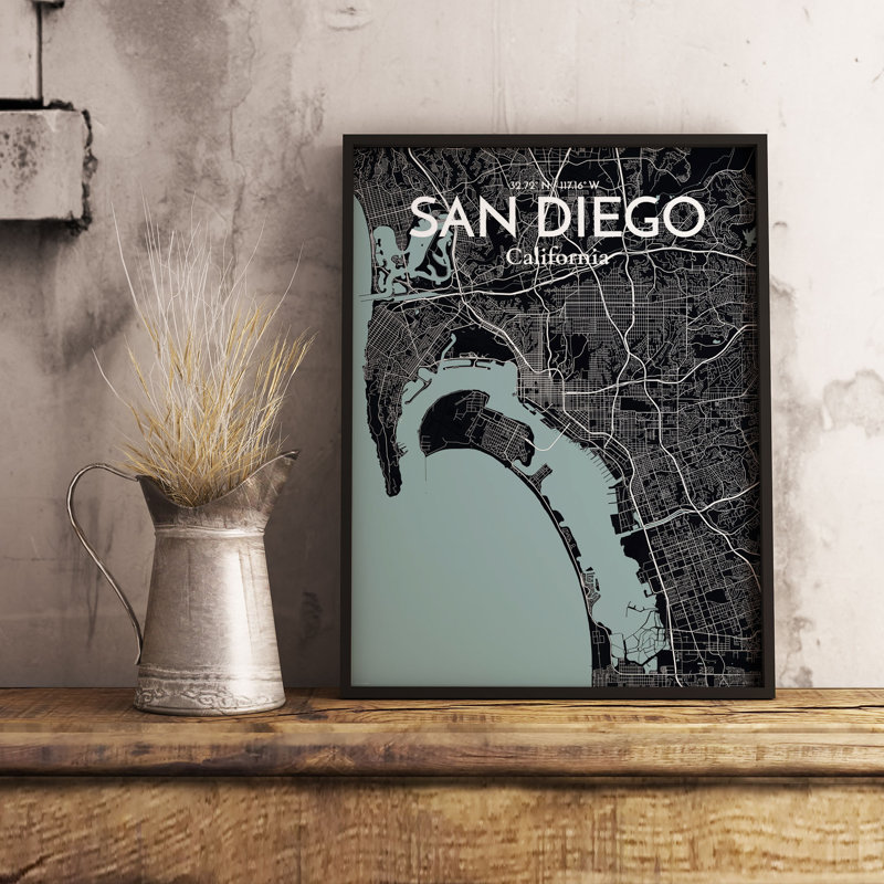 San Diego City Map 1 Piece Wall Art, 91.4cm H x 61cm W x 0.13cm D