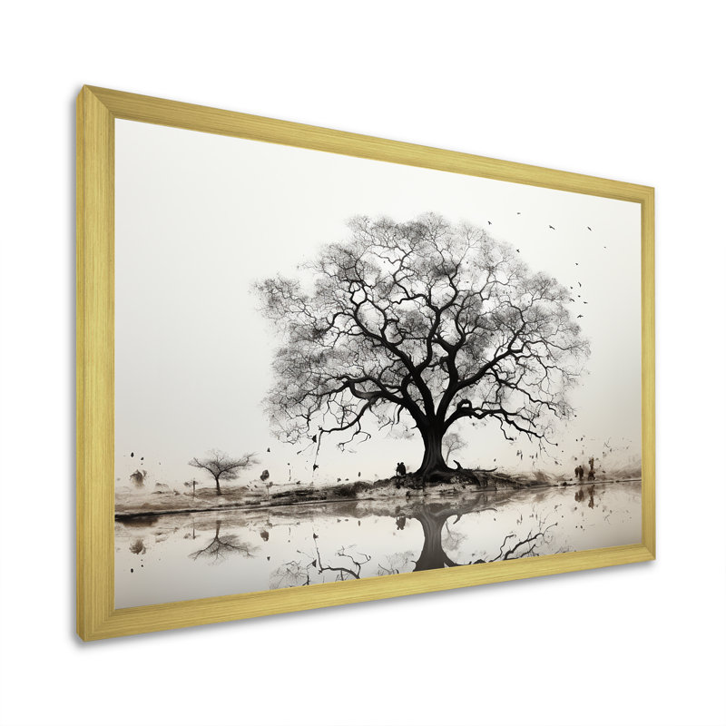 Baobab gris minimalisme IV, Cadre photo doré simple, H 34 po x l 44 po x P 1,5 po