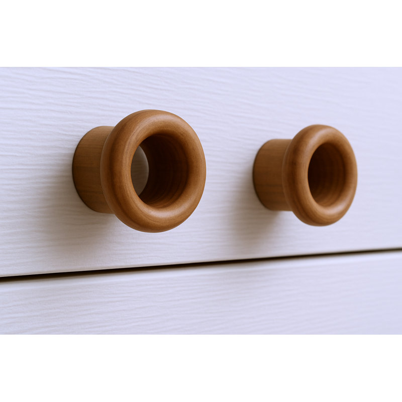 Set of Two Brown Wood Open Circle Drawer Pull Knobs