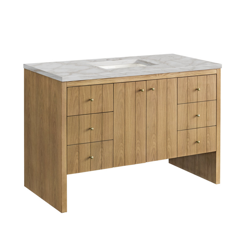 Hudson 48'' W Single Vanity, Light Natural Oak, Victorian Silver, 8" Widespread