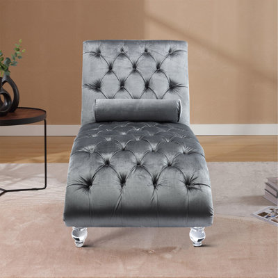 Jenille Vintage Stylish Velvet Upholstered Chaise Lounge with a Lumbar Pillow by House of Hampton
