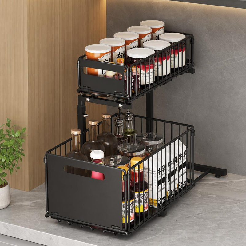 Rangement coulissant pour armoire, organisateur sous évier à 2 niveaux, salle de bain de cuisine et rangement avec tiroir coulissant pour rangement pour garde-manger et garde-manger