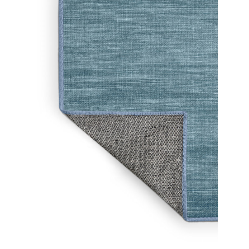 Machine Washable Solid Blue Area Rug, Square 7'