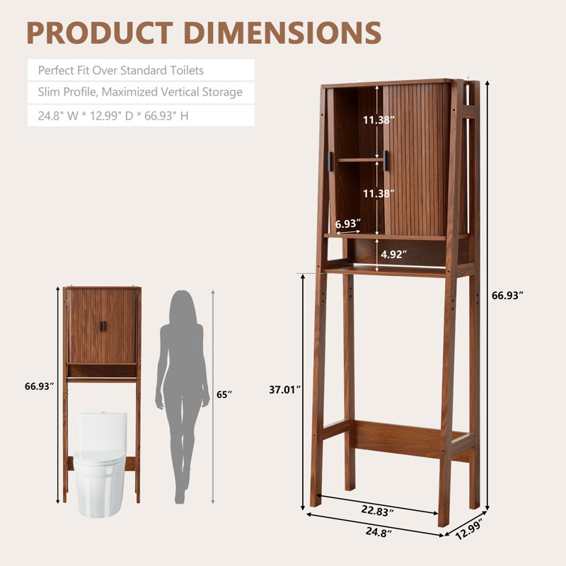66.93"H Freestanding Over The Toilet Storage, Walnut