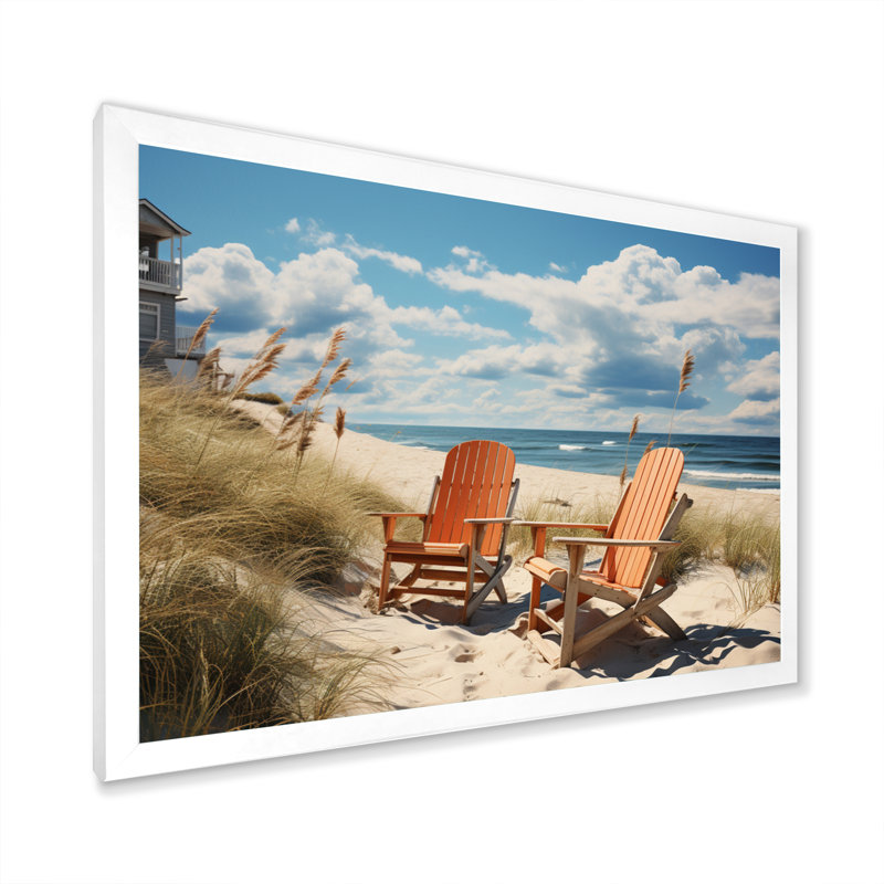 Chaises de plage rétro - impression, H 24 po x l 32 po x P 1 po, Cadre photo blanc