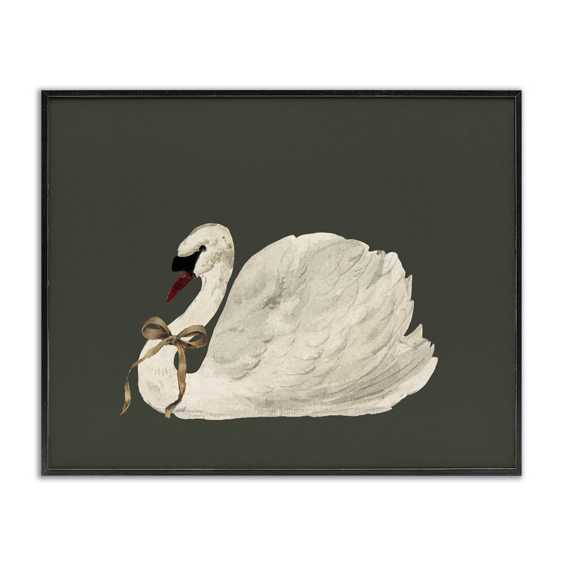 Cygne des Fêtes avec giclée encadrée de ruban, design par lettré et doublé, H 16 po x l 20 po, Giclée encadrée noir minuit