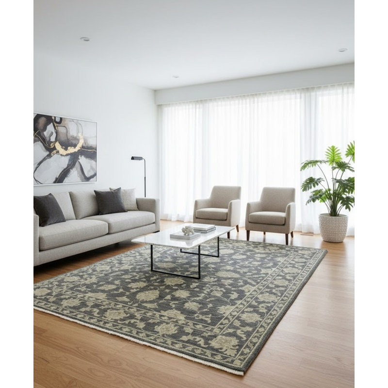 Tapis oriental en laine Elanas, Rectangle 7 pi 10 po x 9 pi 11 po