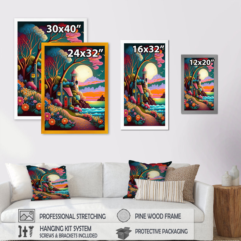 Pleine lune en style moderne II - reproduction sur toile, Cadre photo noir, L 12 po x H 20 po