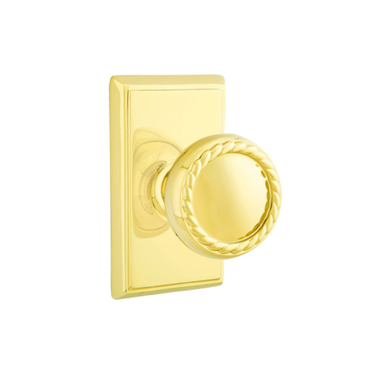 Emtek Dummy Knobset w/ Rectangular Rosette and Rope Knob, Bright Brass