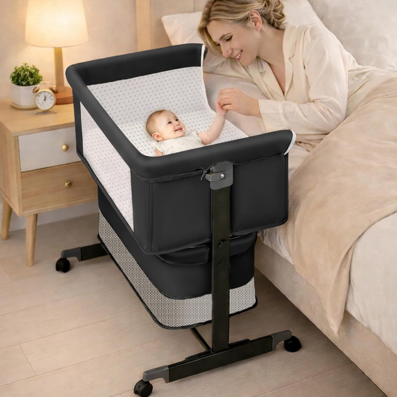 3-in-1 Baby Bassinet Bedside Bed | Baby Headboard Bassinet With Wheels And Storage Basket, Full Mesh And Adjustable Height Headboard Crib Essential Items For Newborns 0-6 Months